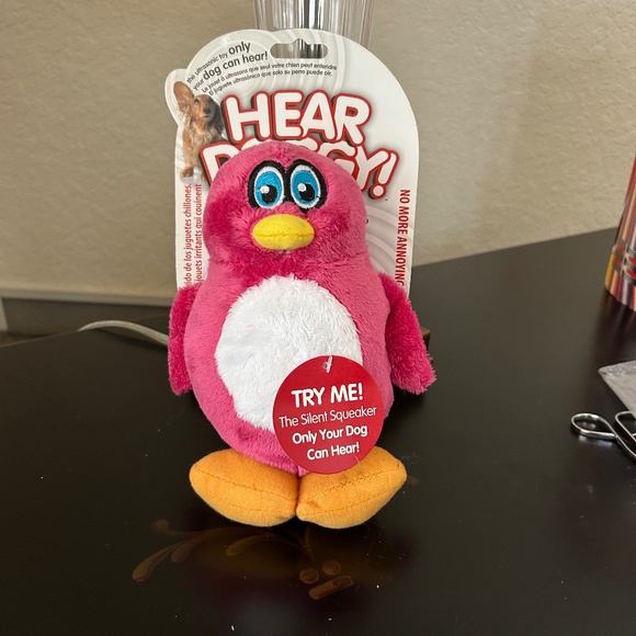 COPY Hear Doggy PInk Penguin with Silent Squeak Technology Plush Dog 
